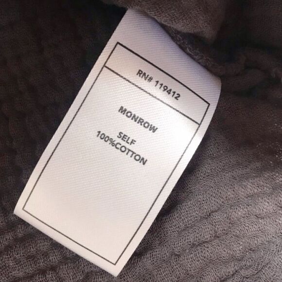 MONROW Relaxed Cotton Gauze Button Down Shirt Twist Front Gray Size Large - Picture 8 of 11